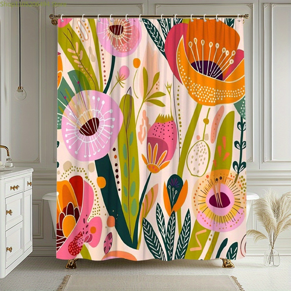 Home Bathroom Design Ideas - Tirai Mandi Bermotif Bunga Cerah, Desain
