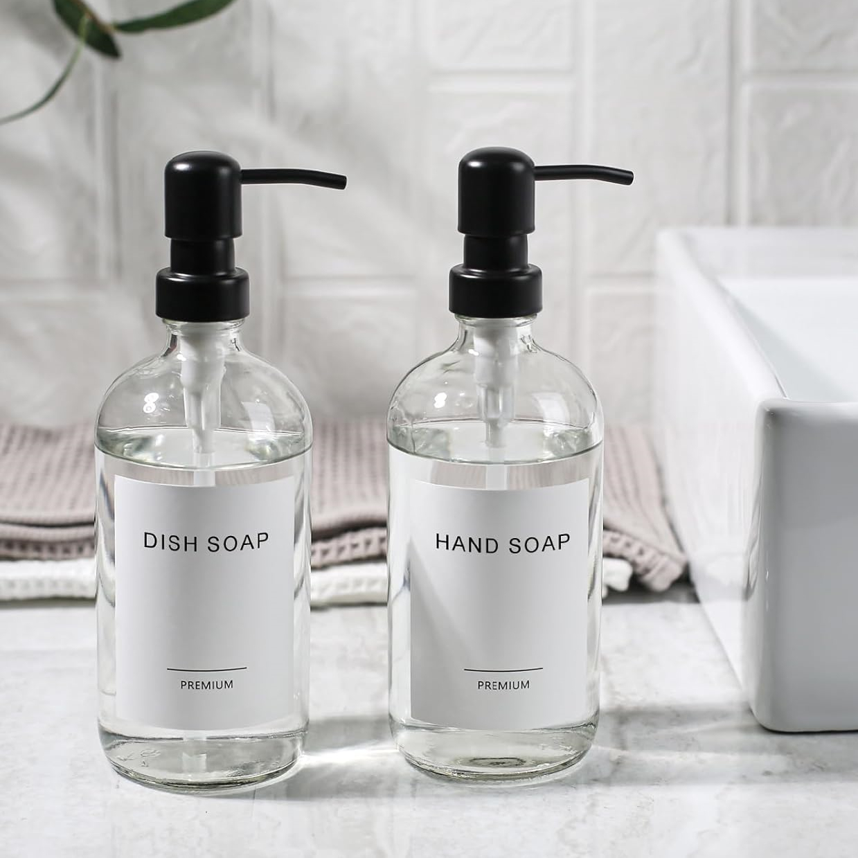 Glass Soap Dish - Dispenser sabun kaca bening, Set Dispenser