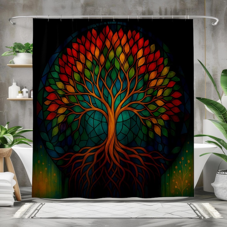Home Bathroom Design Ideas - Tirai Mandi Pohon Kehidupan Bohemian, Dekorasi