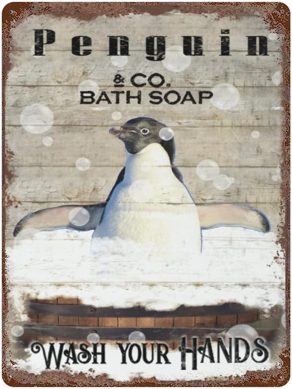 Home Bathroom Pic - Plat Besi Antik Gantung Berbentuk Penguin,