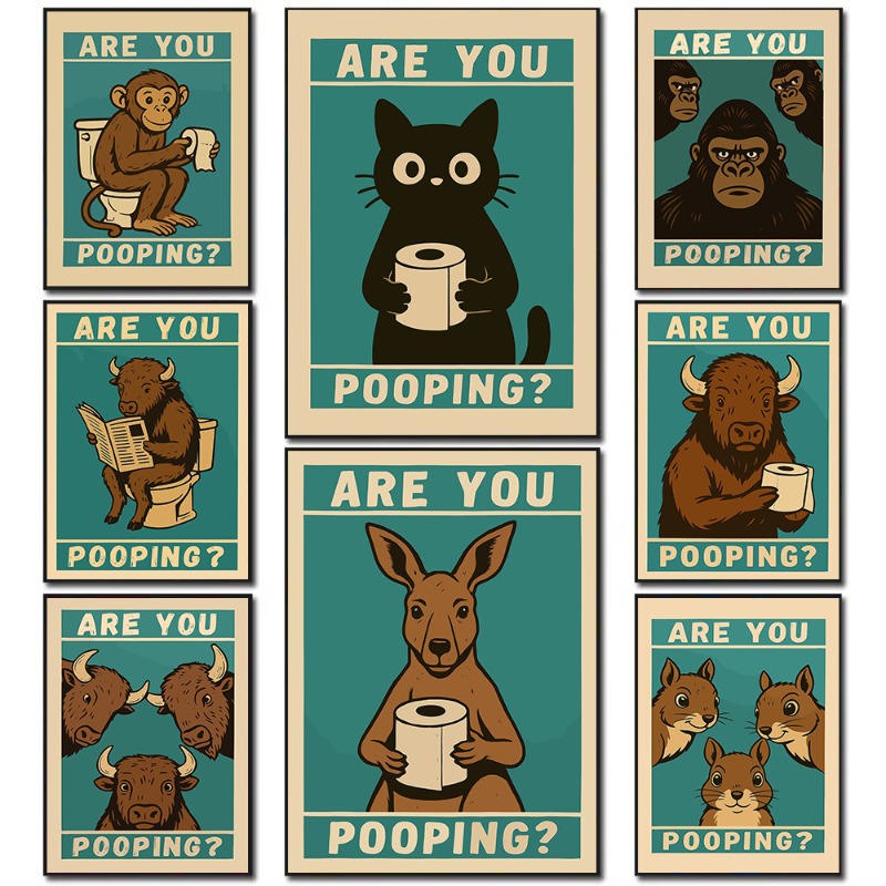 Home Bathroom Quotes - Poster Toilet Hewan Lucu Kartun Minimalis