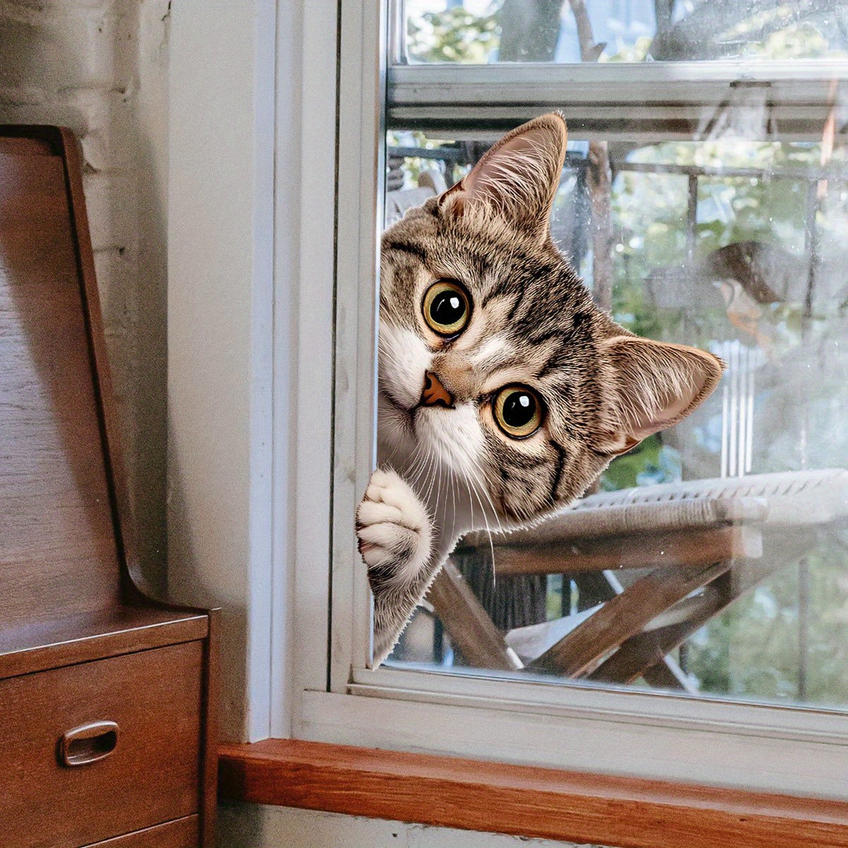 Home Bathroom Window - Stiker Dinding Jendela Mengintip Kucing Lucu