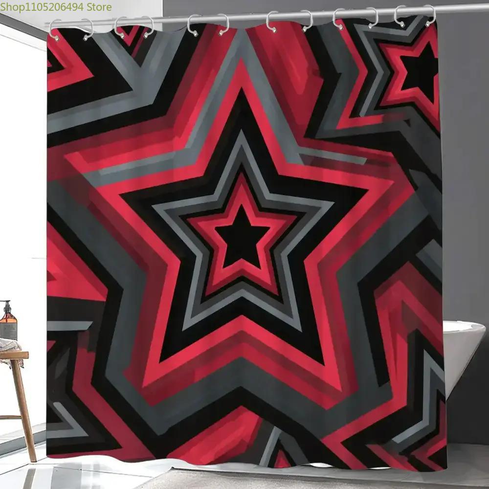 Home Bathroom Design Ideas - Tirai Mandi Pola Bintang Merah Tebal,
