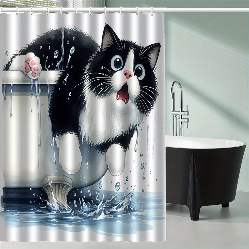 Home Bathroom Design Ideas - Tirai Kamar Mandi Bergambar Kucing Lucu