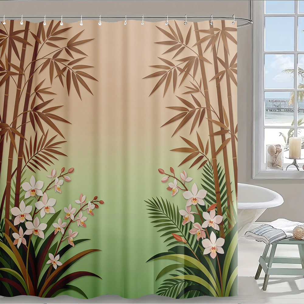 Home Bathroom Design Ideas - Tirai Mandi Tahan Air Motif Botani