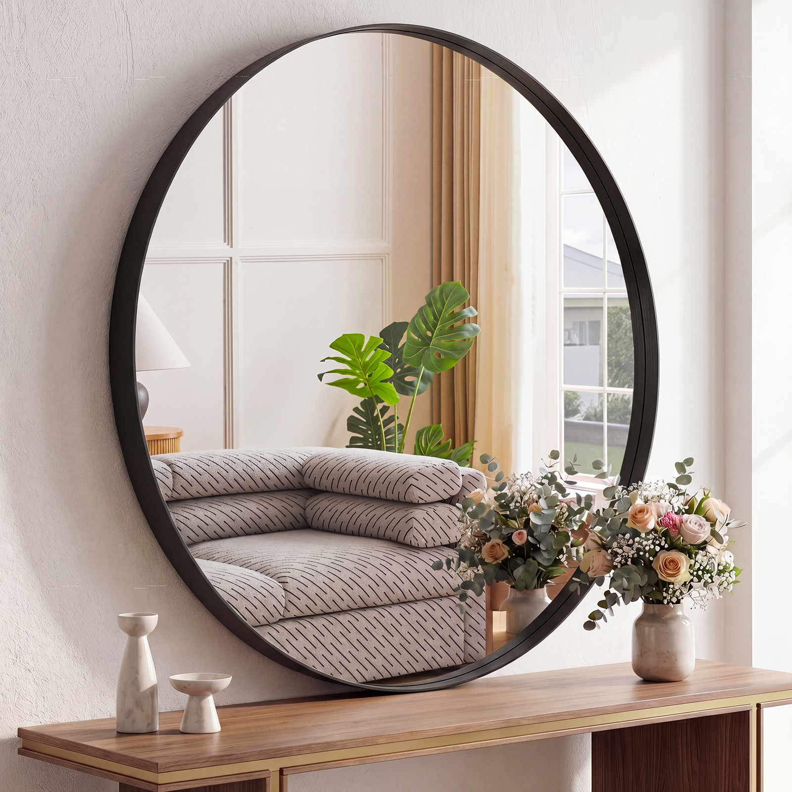 Home Bathroom Glass - Cermin Rias Bulat Berbingkai Emas JHK