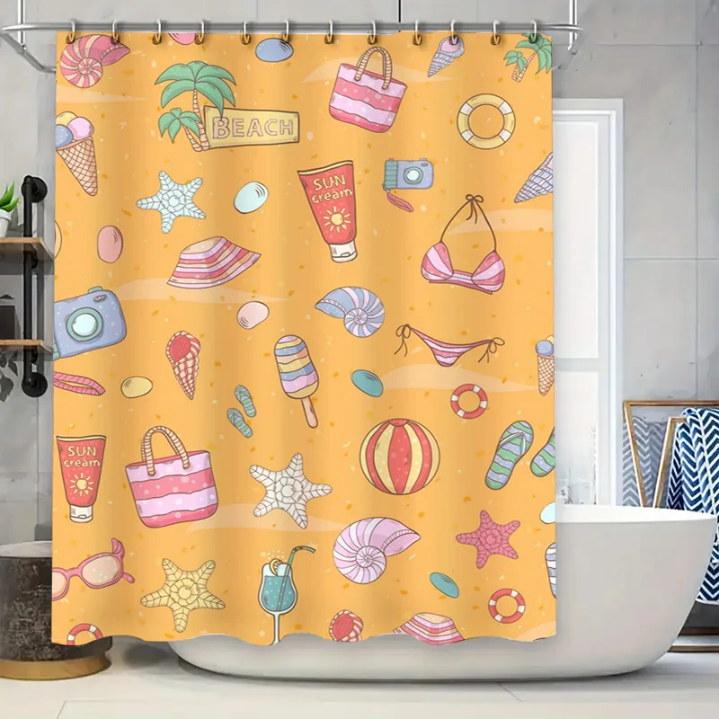Home Bathroom Design Ideas - Tirai Kamar Mandi Tema Pantai Musim