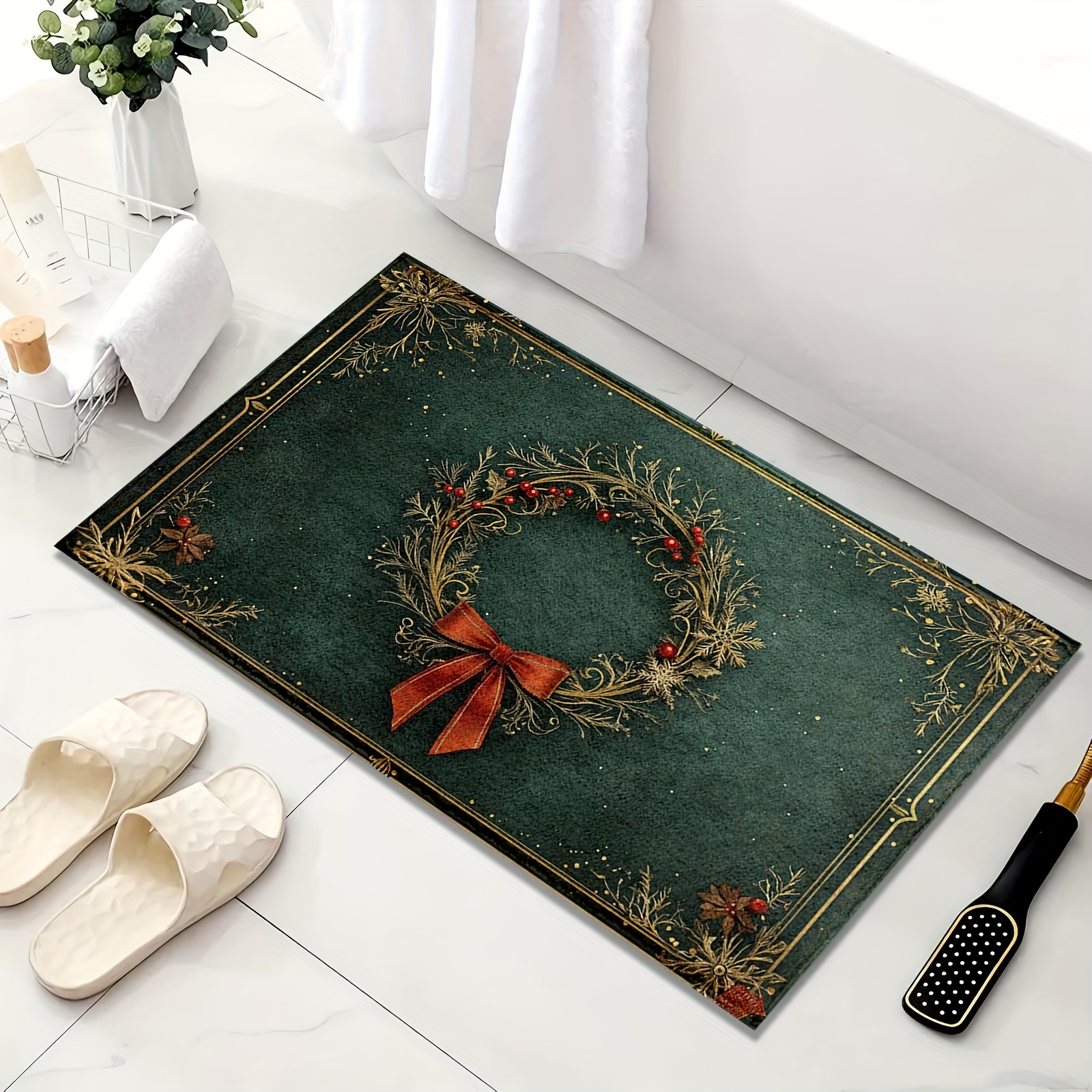 Home Bathroom Design Ideas - Karpet Mandi Flanel Bermotif Karangan Bunga