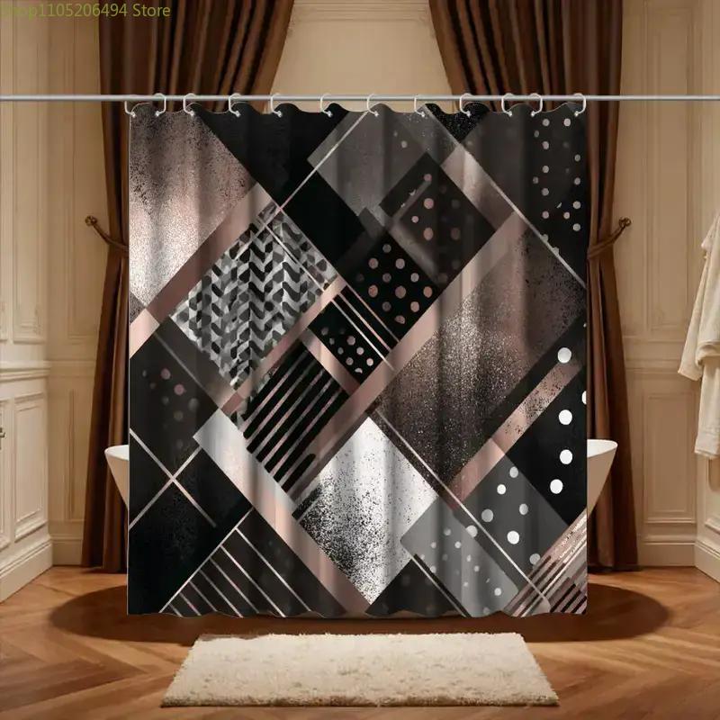 Home Bathroom Design Ideas - Tirai Mandi Abstrak Geometris Modern, Desain