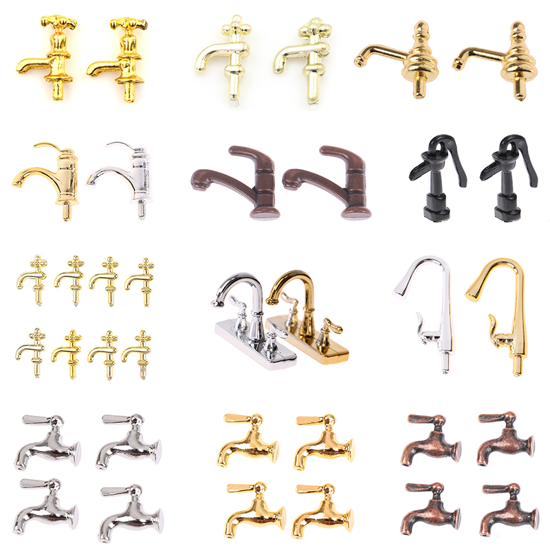 Home Bathroom Taps - 1/2/4/12 Buah 1:12 Miniatur Logam/Plastik Keran