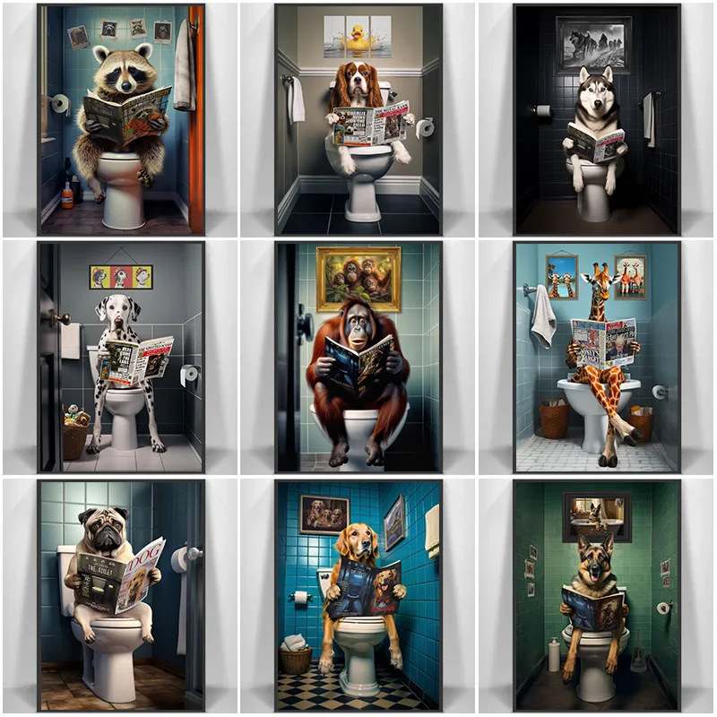 Home Bathroom Pic - Poster seni dinding hewan lucu mencetak