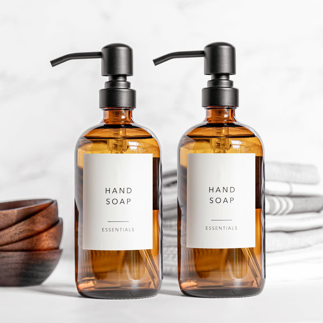 Glass Soap Dish - Dispenser sabun kaca Amber dengan pompa
