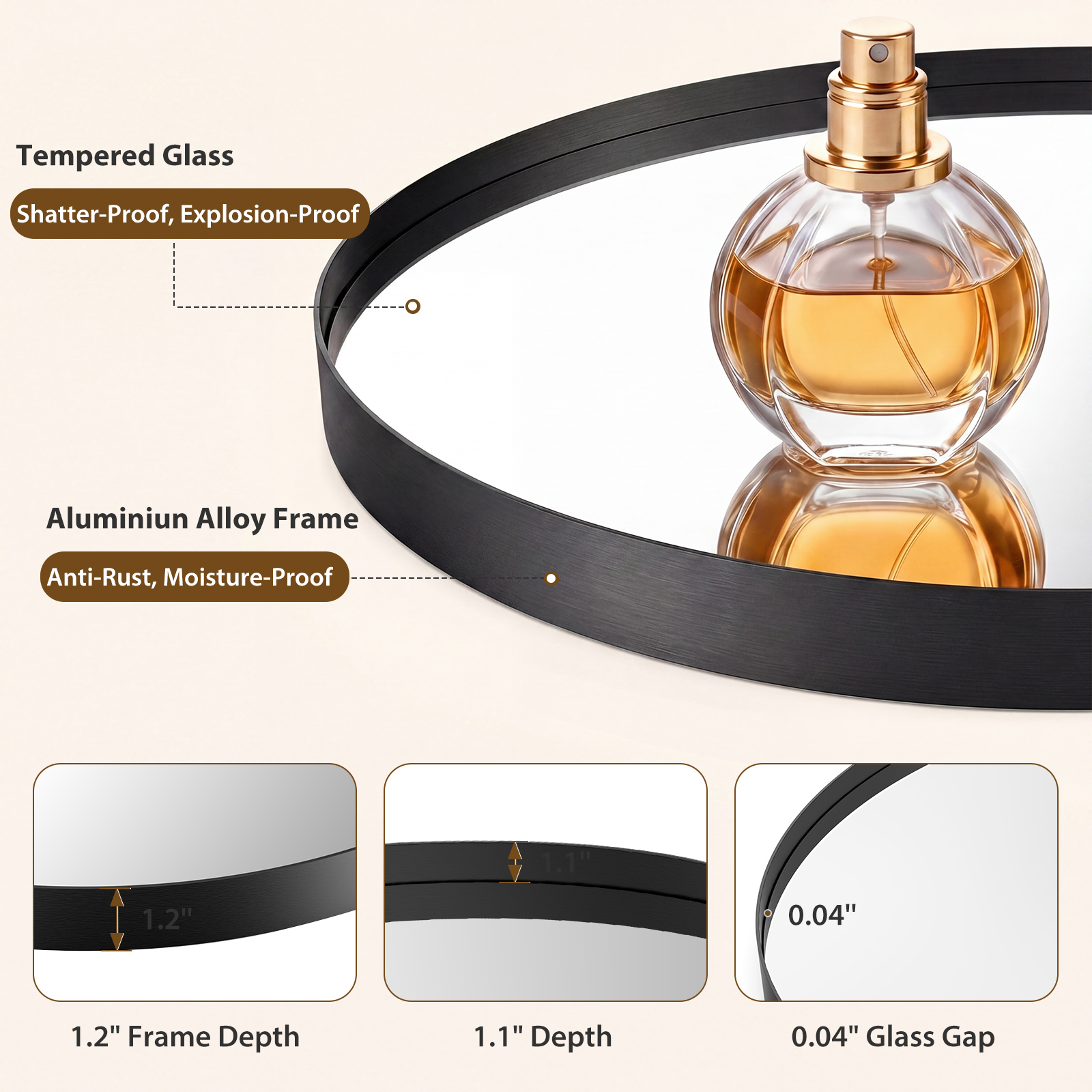 Cermin Rias Bulat Berbingkai E - Home Bathroom Glass ulasan dan harga