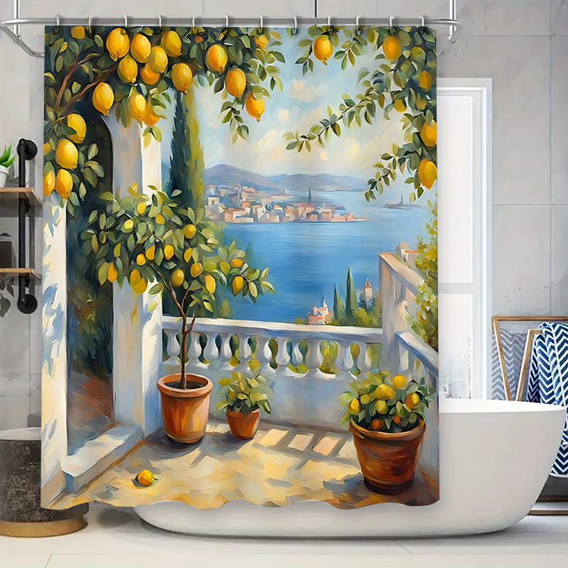 Tirai Kamar Mandi Motif Lemon  - Home Bathroom Design Ideas ulasan dan harga