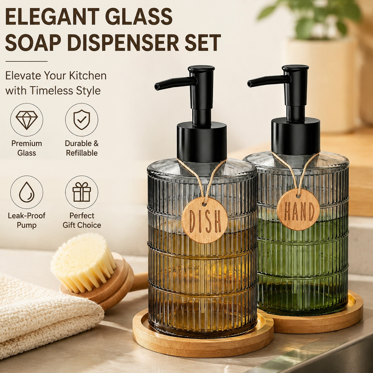 Set Dispenser Sabun Kaca denga - Glass Soap Dish ulasan dan harga